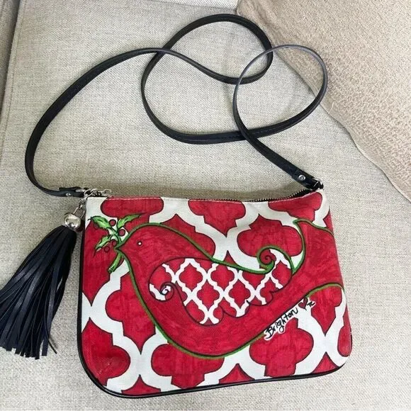Brighton Bag Mini Crossbody Red Love Dove Canvas Pouch Long Strap Tassel Purse - Picture 1 of 15